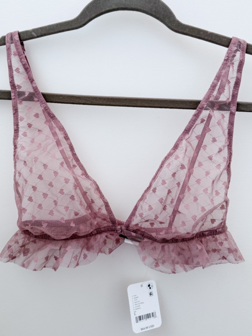Only Hearts x Intimately Coucou Heart Ruffle Set Mauve Pink Bralette + Brief L